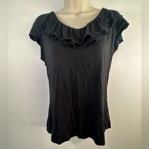 Ann Taylor Women’s black ruffle neck blouse size medium